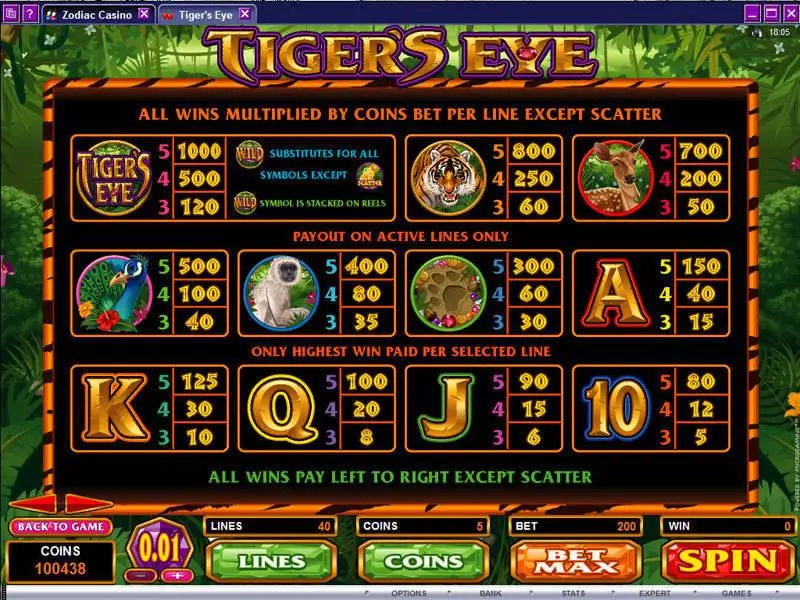 Play Tiger's Eye Slot Info and Rules