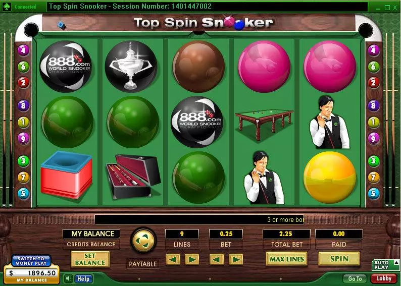 Play Top Spin Snooker Slot Main Screen Reels