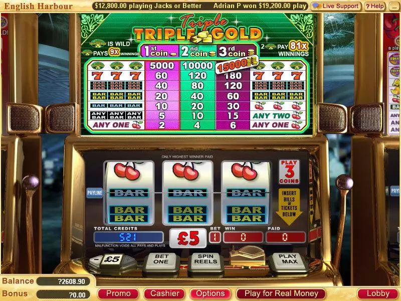Play Triple Triple Gold Slot Main Screen Reels