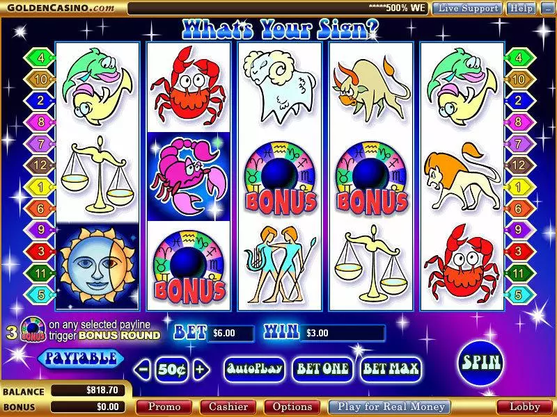 Play What's Your Sign Slot Main Screen Reels