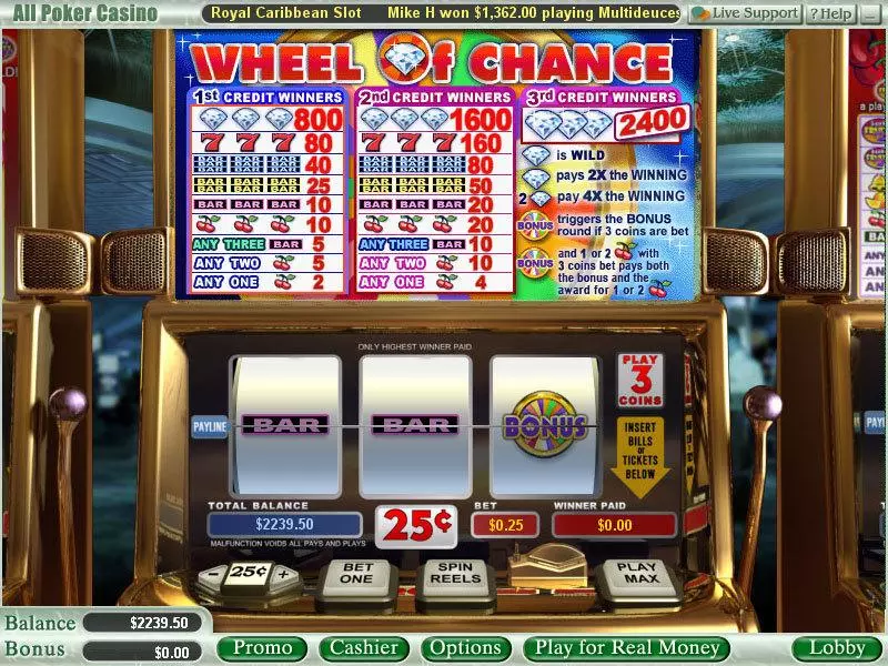Play Wheel of Chance 3-Reels Slot Main Screen Reels