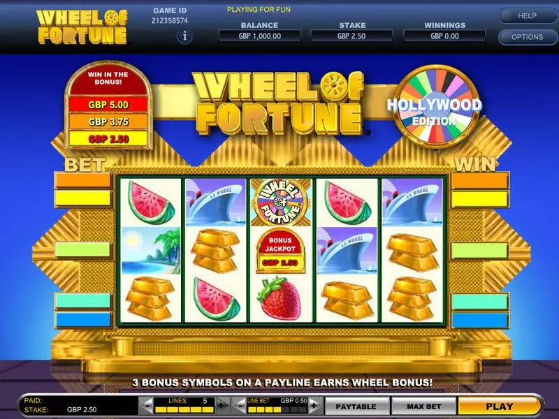 Play Wheel of Fortune Hollywood Edition Slot Main Screen Reels