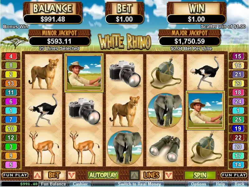 Play White Rhino Slot Main Screen Reels