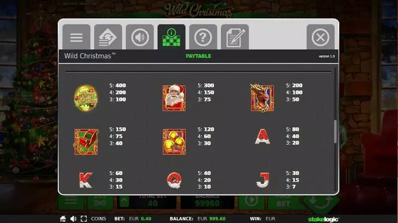 Play Wild Christmas Slot Paytable