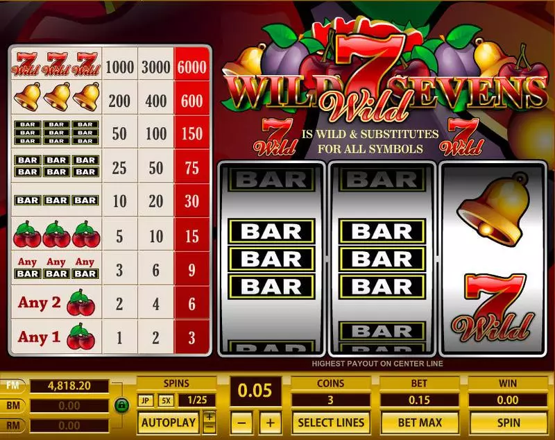 Play Wild Sevens 1 Line Slot Main Screen Reels