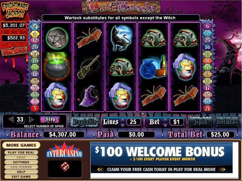 Play Witches and Warlocks Slot Main Screen Reels