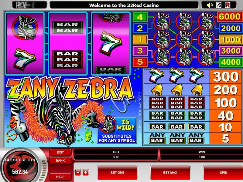 Play Zany Zebra Slot Main Screen Reels